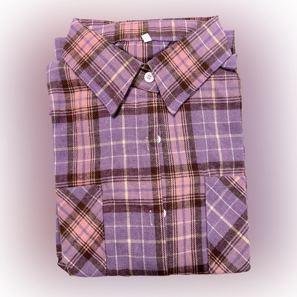 Purple Button Down Plaid Shirt - Picture 6 of 7